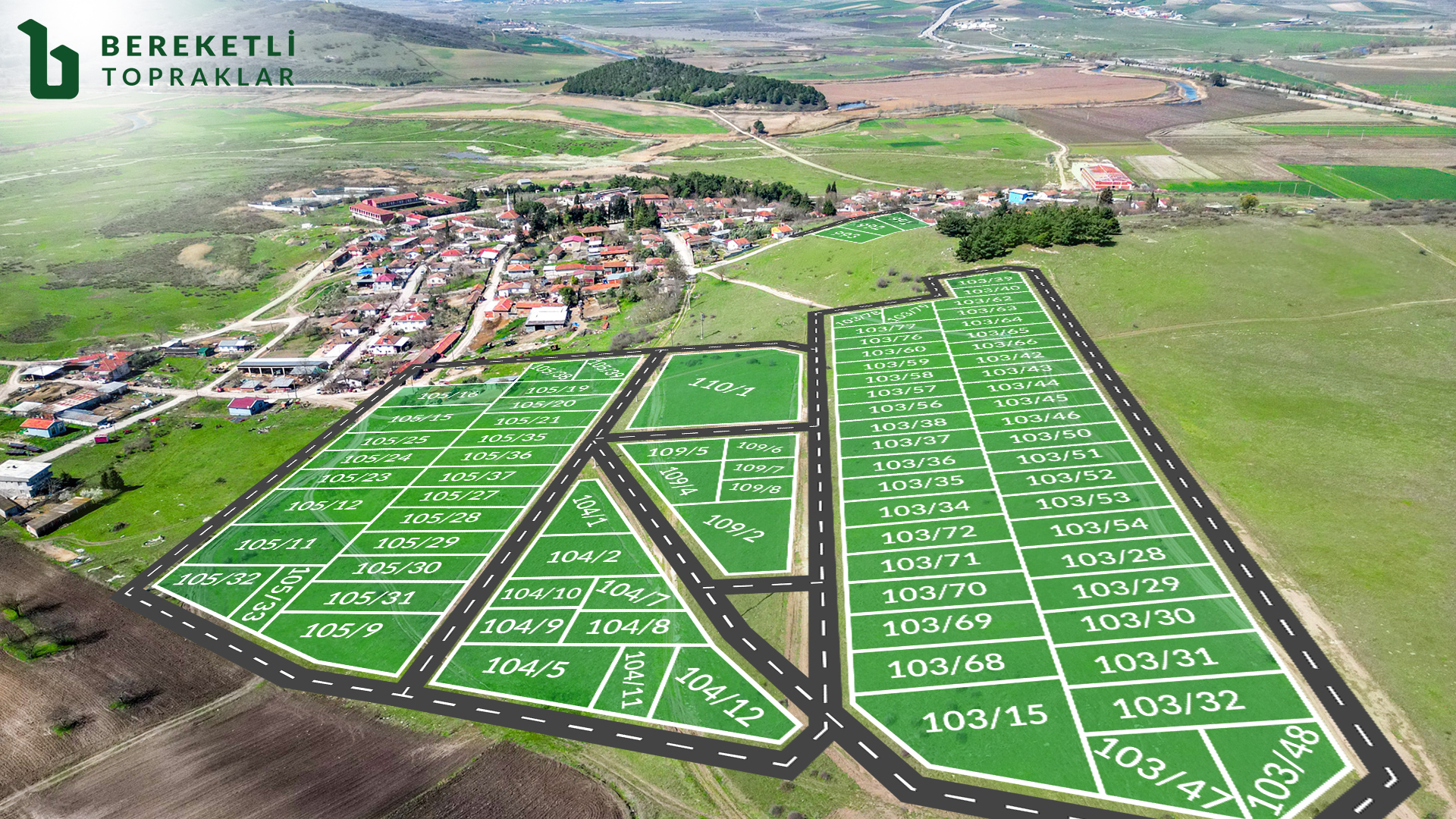 Altyapısı hazır, villa veya butik otel yapımına uygun Panora Ilıcaboğazı arsalarından birinin drone ile çekilmiş detayı.