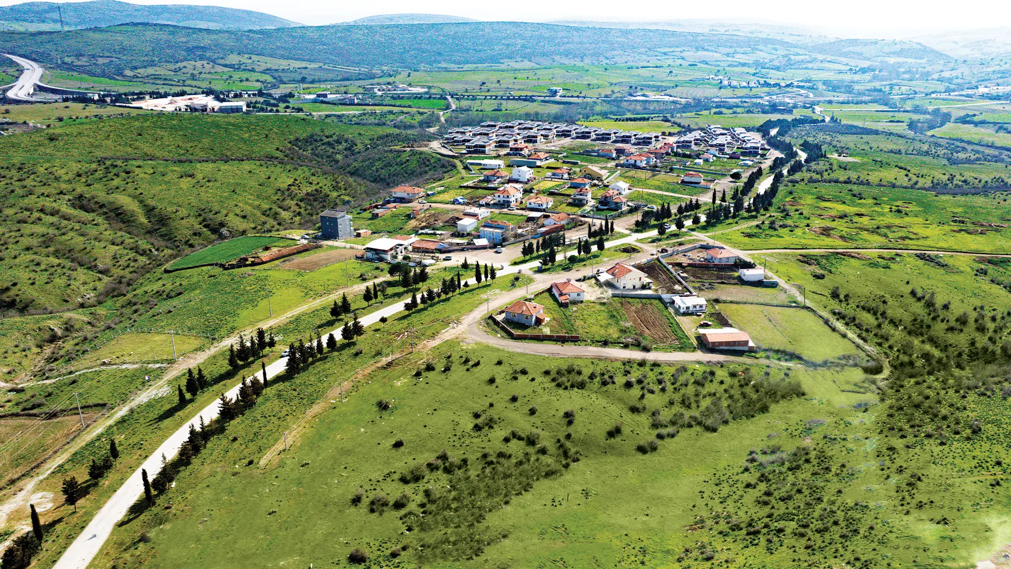 Prestij Kalaycılar proje alanının, Balıkesir şehir merkezine olan yakınlığını gösteren farklı bir açıdan çekilmiş drone fotoğrafı.